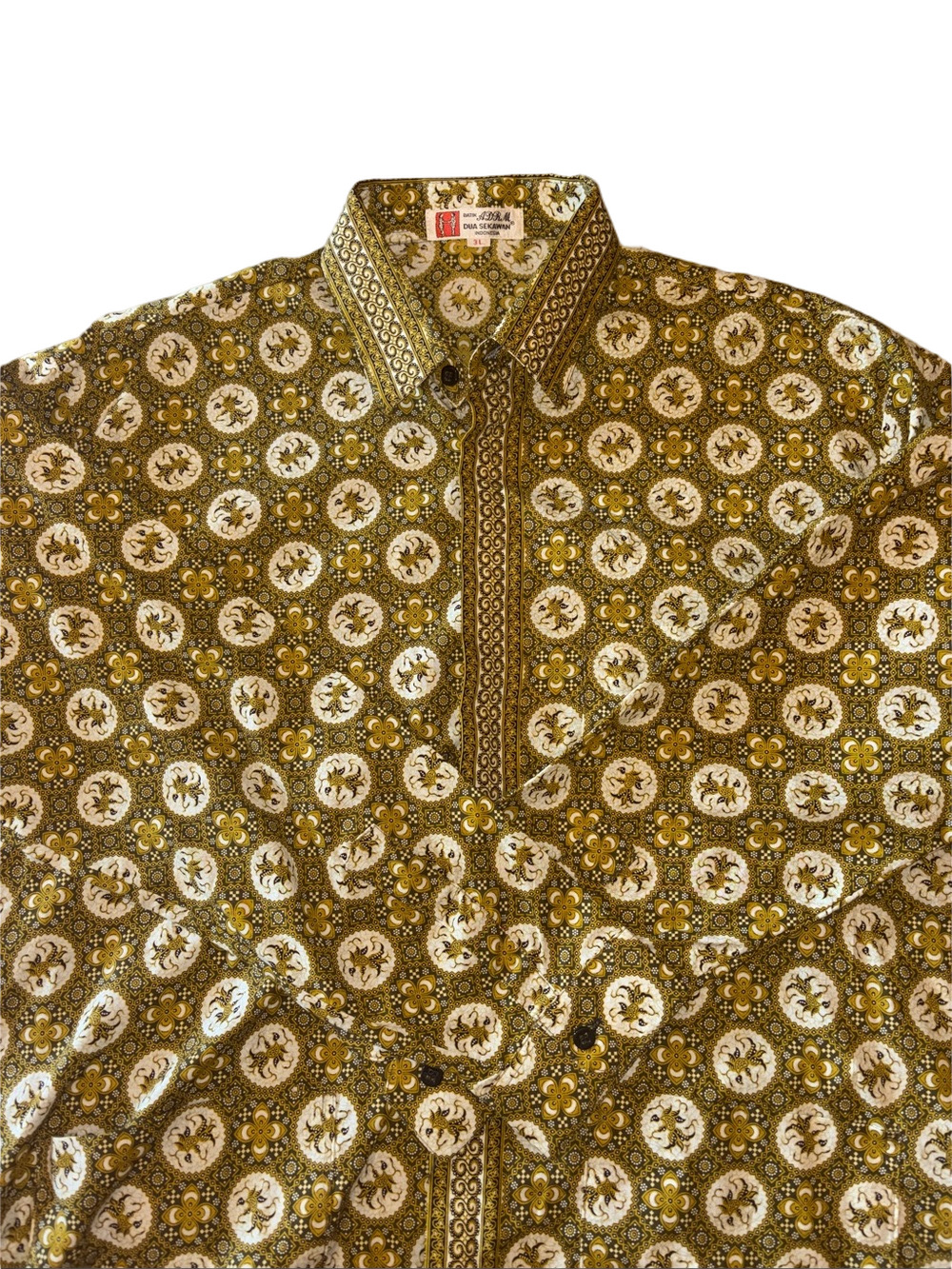 Vintage ADRM Dua Sekawan Indonesian Batik Shirt Mens 3L Brown Gold Button Front - Picture 5 of 7